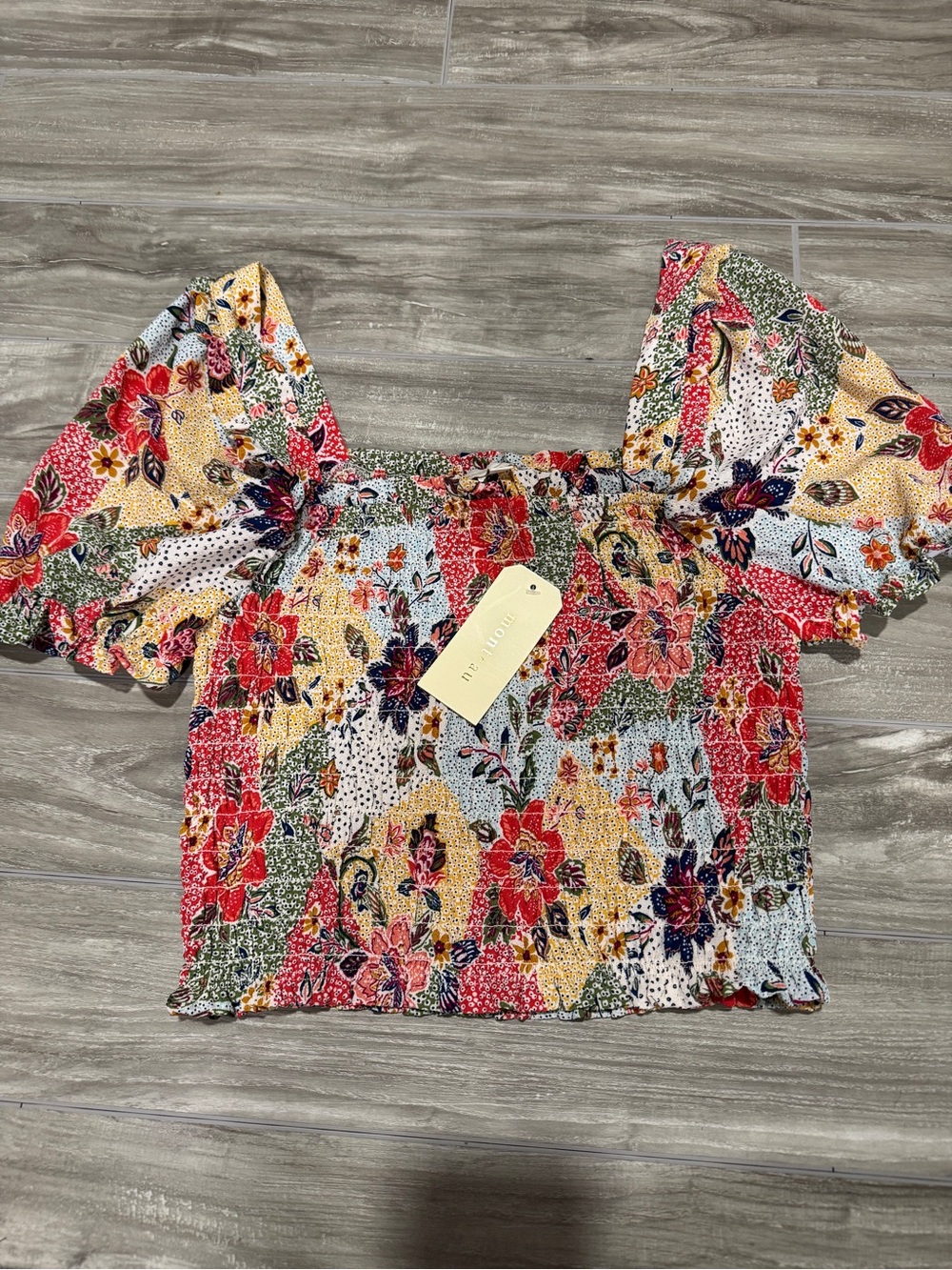 Monteau Multicolor Floral Smocked Crop Top